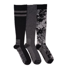 MUK LUKS Men's 3 Pack Nylon Compression Knee-High Socks, Black, OS