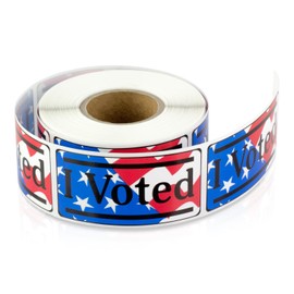 I Voted Stickers - (Roll of 300) 2 x 1 Inch Rectangle American Flag Adhesive Stickers for Polls and Elections in School and City Government