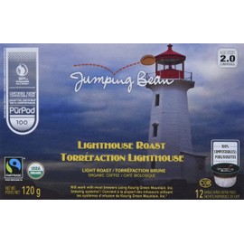 Jumping Bean Light Roast Fairtrade Organic 100% Compostable K-Cup Coffee Pods, Individually Wrapped, ECO2Roast, Premium Coffee, Non-GMO, Lighthouse Roast , 12 Count Pods