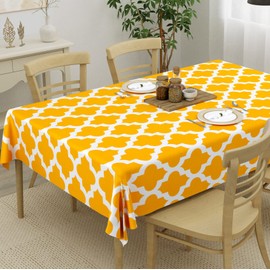 HOMEMONDE Cotton Premium Dining Table Cover 45 X 45 Inches Quatrefoil Printed Table Cloth For 4 Seater, Square Centre Table Cover - Yellow