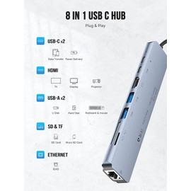 Lemorele USB C Hub (9 in 1 - Upgraded), USB C Multiport Adapter with HDMI 4K, LAN RJ45 Ethernet, 2 USB 2.0, USB C Data Port, Quick Charge PD 60W, SD&TF Compatible with Lenovo, HP, Steamdeck, MacBook