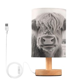 xigua Grey Highland Cattle Cow Bedside Table Lamp, Touch Control Nightstand Bedroom Lamp with USB Ports,LED Desk Night Light for Living Room Office524