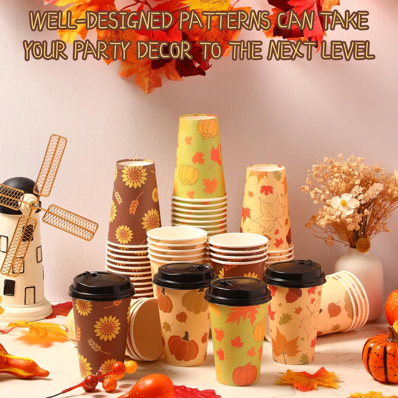 100 Pieces Disposable Coffee Cups with Lids 12 oz Paper