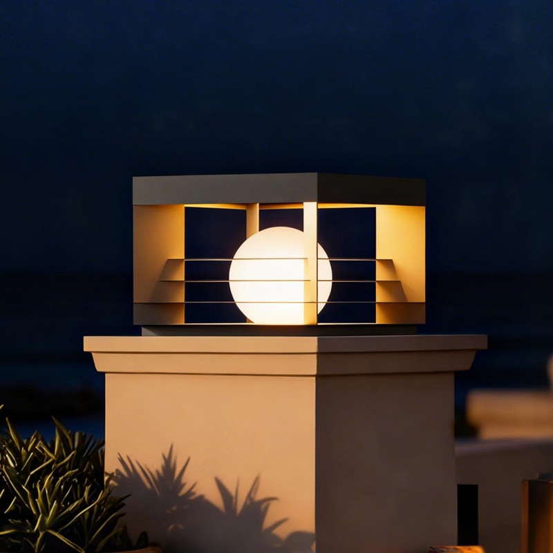 Solar Post Lights Outdoor, Modern Exterior Stainless Steel Pillar Light,