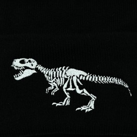 Tezmd Skeleton Dinosaur Black Beanie Hat for Men Women Embroidered Knit Winter Beanies Cap