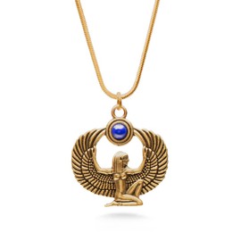 MUSEUM REPRODUCTIONS Egyptian Goddess Isis Pendant Necklace with Lapis - Antique Gold