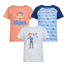 Children's Apparel Network Kideo Boy's 3-Piece Blippi Crewneck and Raglan Tee Shirt Set, Orange/Grey/Blue, Size 2T