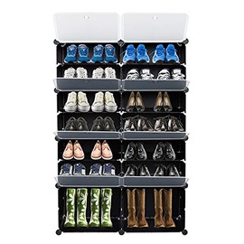 Flulep 7-Tier Portable 28 Pair Shoe Rack Organizer 14 Grids Tower Shelf Storage Cabinet Stand Expandable for Heels, Boots, Slippers, Black