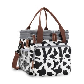 MEYTEILAY Lunch Bag for Women Men Expandable Double Deck Lunch Box Large Lunch Bags Leakproof Insulated Reusable Lunch Cooler Bag（Cow Print）