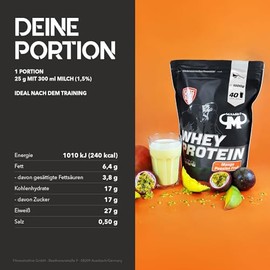 1kg Mammut Whey Protein Eiwei√üshake - Set inkl. Protein Shaker, Riegel, Powderbank oder Tasse (Mango Passion Fruit, Mammut Protein Bar - Raspberry)