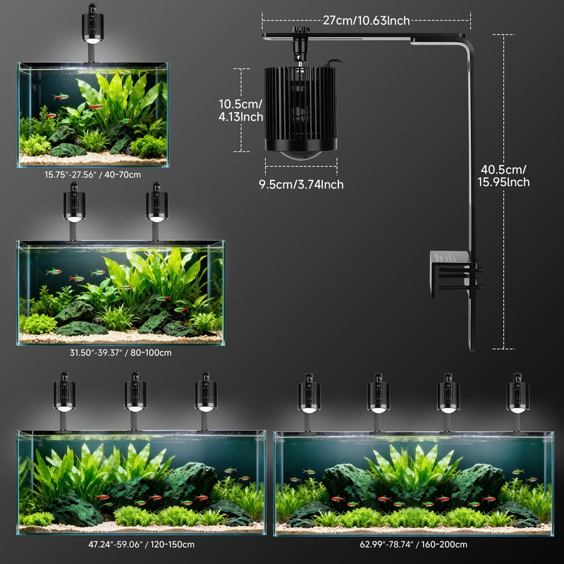 fishkeeper Clip On Aquarium Stream Light with 24/7 Mode(36W)