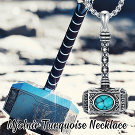 SIMONLY Thors Hammer Necklace 925 Sterling Silver Turquoise Mjolnir Necklace Urn for Ashes Adult Male Necklace Viking Cremation Jewelry for Men Women
