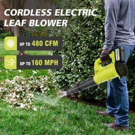 ALSO GO Leaf Blower Cordless, 21V Cordless Blower with 1 x 4.0Ah Battery, 480CFM 160 MPH Battery Powered Leaf Blower, Lightweight Handheld Blower, for Patio, Garden, House, Depot