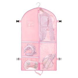 Clear Dance Costume Garment Bag for Dancers,40 inch Kids Garment Bag for Dance Competitions with 5 Clear Zipper Pockets for Dance Costumes,Garment Bags for Hanging Clothes Travel Storage (Pink)