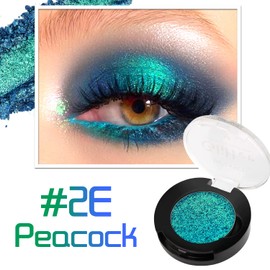 Green Multichrome Eyeshadow, High Pigment Blue Green Holographic Duochrome Eyeshadow, Intense Color Shifting Emerald Shimmer Eye Shadow for Blue Eyes, Long Last Sparkle Topper Eye Makeup,Talc Free #2E