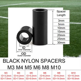 Black Nylon Spacers Plastic Standoff Washers (Pack of 10) (M8 / 8mm, 25mm)