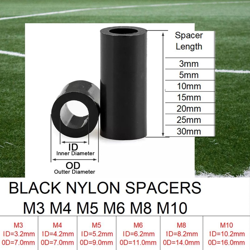 Black Nylon Spacers Plastic Standoff Washers (Pack of 10) (M8
