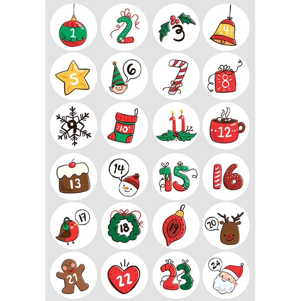 Multicolor Calendar Christmas Number Stickers, Calendar Number Stickers 1-24 Christmas