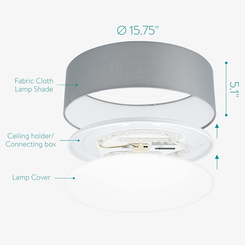 Navaris Flush Mount Ceiling Light - 15.75" Diameter Drum Lamp