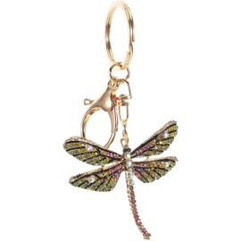 Llavero de Libélula Cristales Brillantes, Práctico y Liviano, Hecho de Metal y Pedrería Verde, Adecuado para Accesorios de Coche y Bolso de Mujer