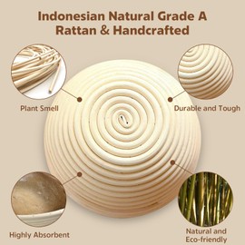 UNICHERRY Bread Proofing Basket Set, 9-inch Round & 10-inch Oval sourdough proving basket with 6 Baking Tools, banneton proofing basket Kit for Professional and Home Baking.