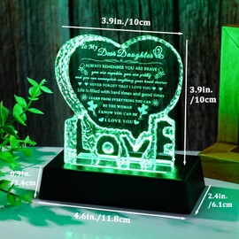YWHL Daughter Gifts from Mom Dad, Birthday Gifts for Daughter Adult, to My Daughter Crystal Heart Keepsake with Colorful Light Base, Meaningful Present for Daughter on Christmas Valentines Graduation