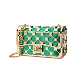 CARIEDO Women Evening Clutch with Removable Satin Pouch Elegant Flap Metal Hollow out Shoulder Bag for Prom Wedding Party