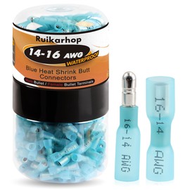 300PCS Heat Shrink Electrical Bullet Wire Connectors Kit for Wiring,Blue 14-16AWG Waterproof Male and Female Bullet Butt Terminals for Marine,Boat,Stereo,Motocycle,12V Truck Light,DIY.