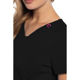 Med Couture Scrub Top Women Missy Fit V-Neck Scrub Top with 3 Pockets, Moisture Wicking Technology - MC702, M, Black