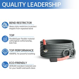 AURORA CAR Pressure Washer Hose 25FT 1/4", Kink Resistant Power Washer Hose Compatible with M22 Fittings, Replacement For Most Brand Pressure Washers, 4000 PSI, Grey