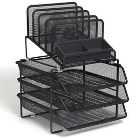 TRU RED Staples All-In-One Wire Mesh Desk Organizer, 10-Compartments, Accessory Holder, Perfect for Office & Home Use, Black