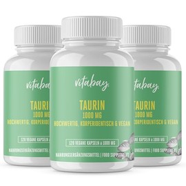 Vitabay Taurine Capsules High Dose 1000 mg - 360 Taurine Capsules Vegan & Laboratory Tested - Taurine Capsules Amino Acid Taurine 1000 mg - Body Identical & No Unwanted Additives