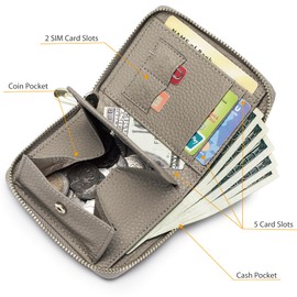 EutDett Travel Wallet for Women with Zipper Closure, RFID Blocking Wallet women with Coin Pocket & Card Slots – Compact Ladies Coin Purse (Elephant Grey)