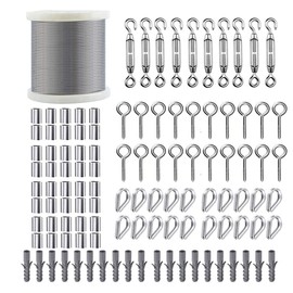 TooTaci M5 Turnbuckles for Cables Wire, 200ft 1/16 Stainless Steel Wire Rope with Tensioner Kit, 1/16 Vinyl Coated Steel Cable for Outdoor Lights Hanging, Climbing Plants, Trellis and Fences