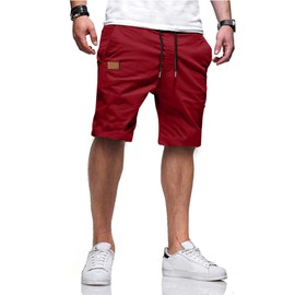 JMIERR Men's Casual Shorts - Cotton Drawstring Summer Beach Stretch Waist Twill Chino Dress Golf Shorts with Pockets for Men 8 Inch Inseam Cruise Attire, US 38(XL), S4 Red
