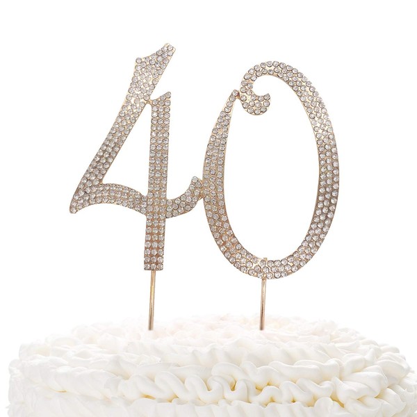 13 adornos para tartas de oro con cristales brillantes de 18 cumpleaños o aniversario, ideales para decoración de fiestas, aleación de metal de calidad, recuerdo perfecto, 40