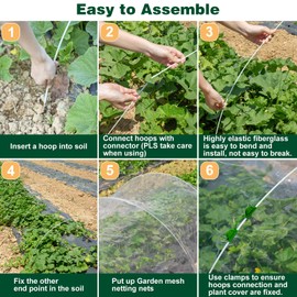 WADEO 8x33Ft Garden Netting Kit, Greenhouse Covers Bird Netting for Garden Protection for Raised Beds Vegetable, Including Finest Mesh Netting, Rust-Free Fiberglass Support Hoops Frame