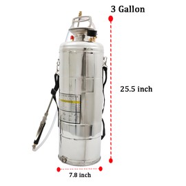 LiGuVCY Heavy Duty Stainless Steel Sprayer, 3 Gallon Pump Sprayer, 12L Stainless Hand Pump Sprayer for Lawn, Garden Watering, Floor Cleaning (20 Wand & 3FT, Silver)