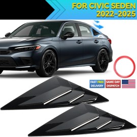 XUKEY Pair Rear Window Louver Vent Cover For 2022-2025 Honda Civic Sedan Gloss Black