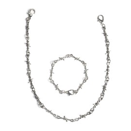 KESOCORAY Punk Gothic Thorns Metal Barbed Wire Chain Necklace Bracelet Silver Fine Jewelry for Men Women(Fine Chains Set)