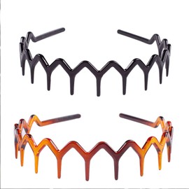 2pcs YAFIYG Zigzag Headband Plastic Wavy Tooth Sharks Tooth Hair Comb Headband for Women's Girls Men Hair Accessory(1 Black Color+1 brown)