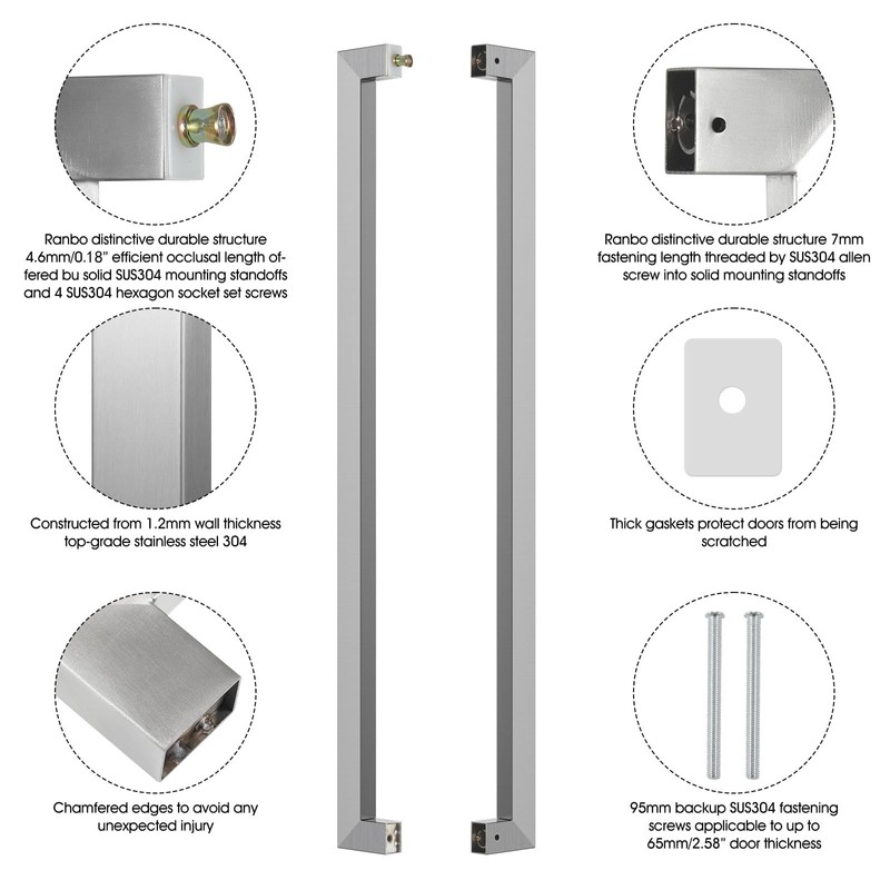 Ranbo 12" Rectangle/Square Push Pull Door Handle,Back to Back, 262mm