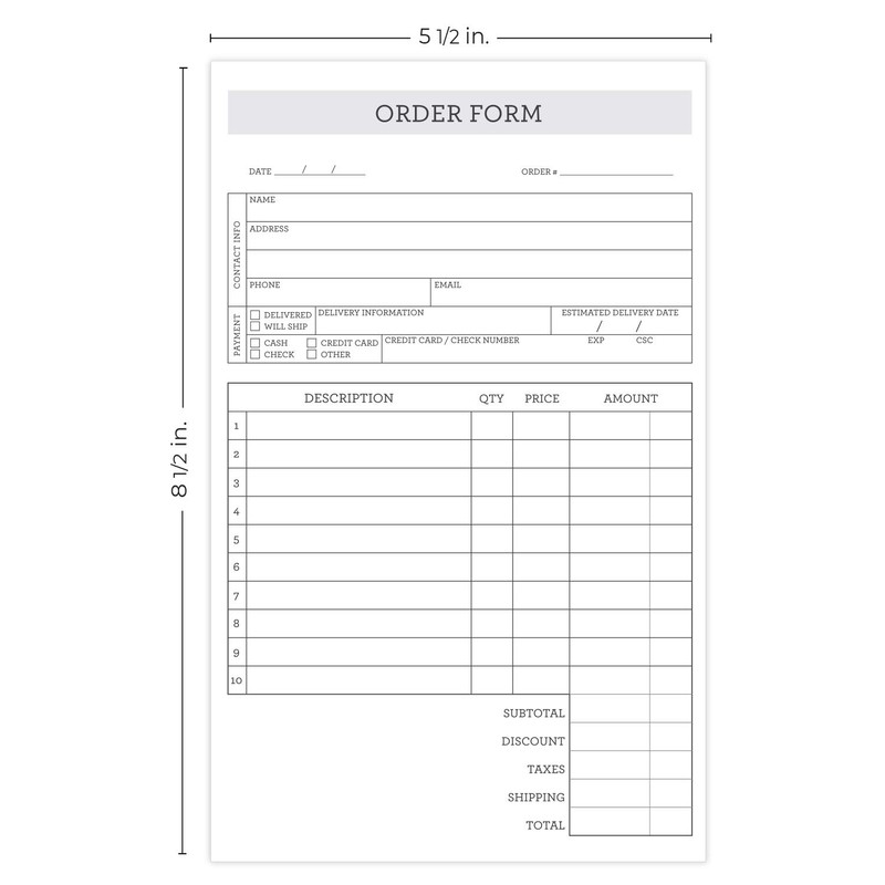 Simply Classic 2-Part Carbonless Order Form Pad / 50 Sets