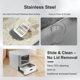 Marchul Enclosed Stainless Steel Cat Litter Box with Lid & Drawer Design, XL Extra Large for Indoor Cats, Metal Covered Cat Litter Box, Baffles for Anti-Leakag, with Litter Scoop & Litter Mat