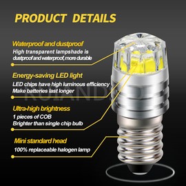 Ruiandsion 2pcs 2W COB 3V E10 Base LED Upgrade Bulb Replacement for Flashlights Torch LED Light, White
