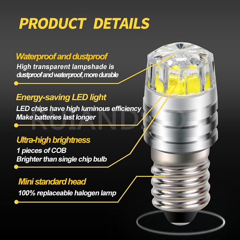 Ruiandsion 2pcs 2W COB 3V E10 Base LED Upgrade Bulb