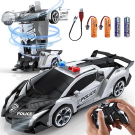 Remote Control Car Toy, 2.4Ghz Transform Robot RC Cars with Flashing Light, 1:18 Scale One Button Deformation Toy Gift Car & 360° Rotating Drifting RC Toy Car for Age 6-12 Years Boy Kids-Black - Color: Black