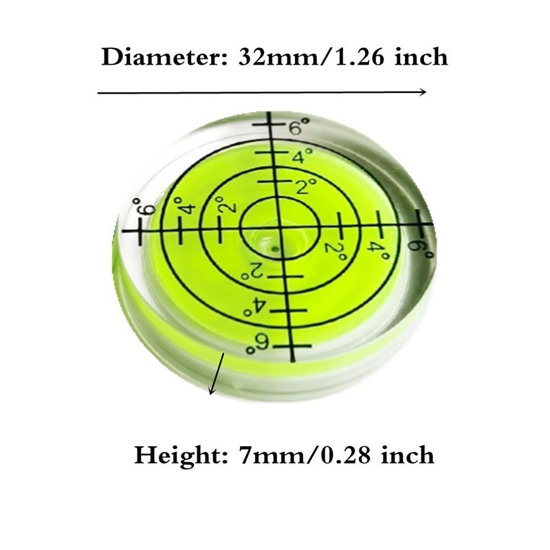 SIZIKJXGHWYI 6Pcs Circular Bubble Spirit Levels 32x7mm Degree Mark Round