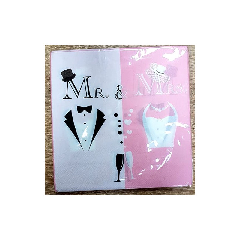 20 x Mr & Mrs Napkins Black/Pink 33 x 33