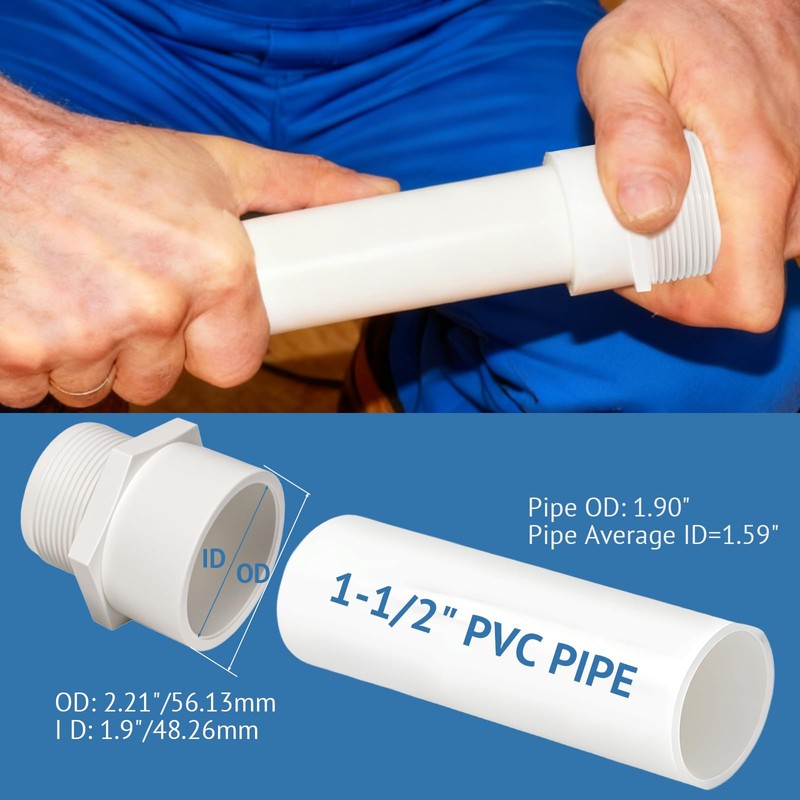 1.5 Inch Male Thread PVC Fittings White 2-Way PVC Pipe